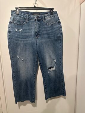 NWOT Judy Blue Hi Rise Cropped Wide Leg Distressed Indigo Blue Jeans 14W